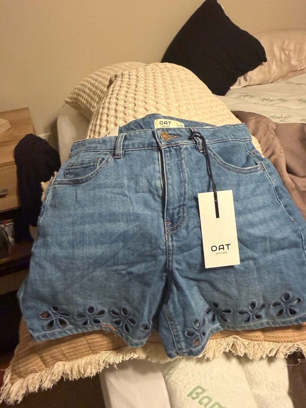 OAT New York Denim Shorts Size 2/26 Floral Cutout